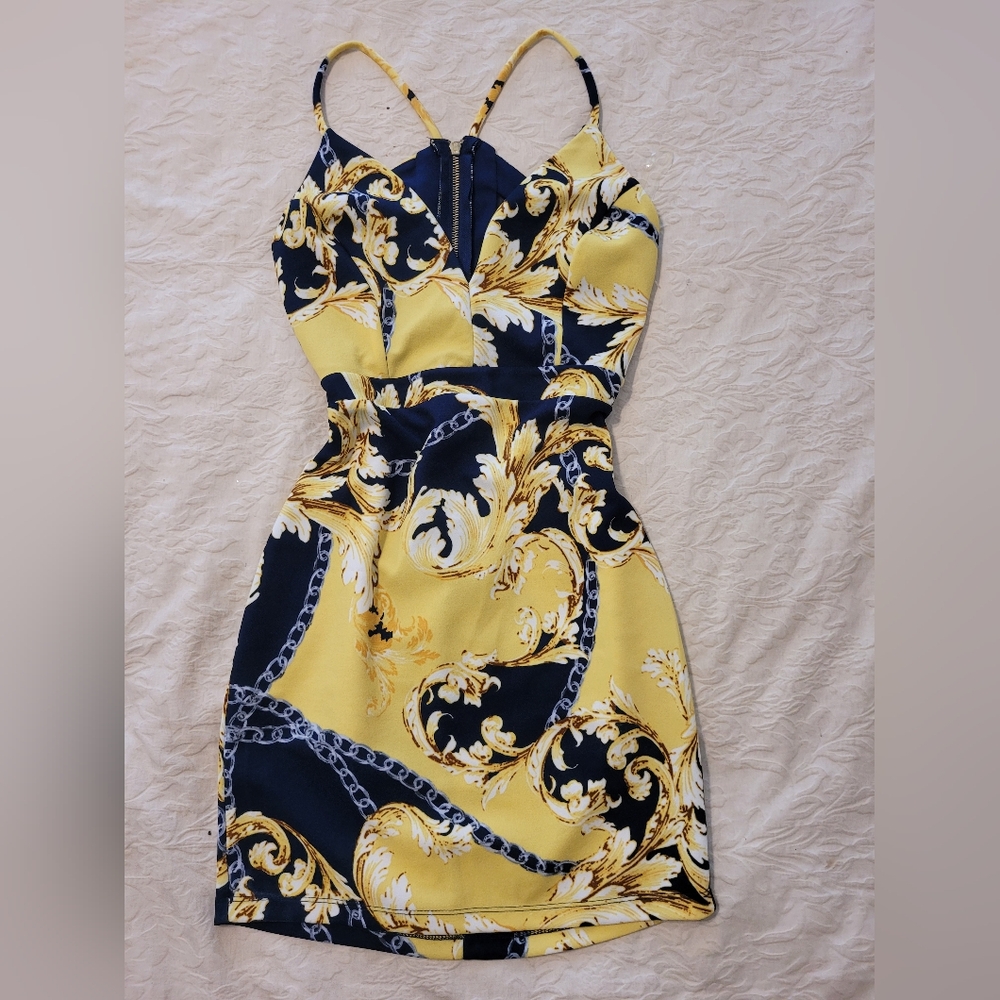 Elegant Yellow and Navy Dress